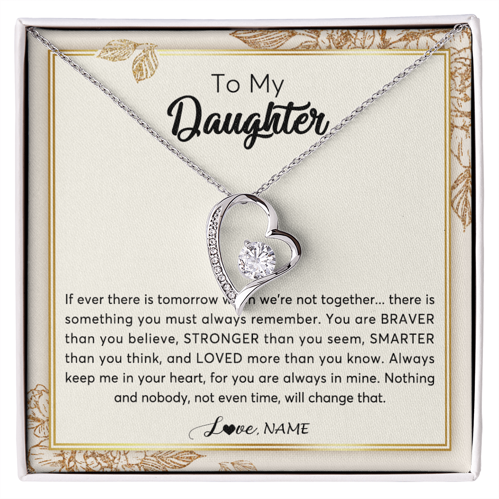 Forever Love Necklace | Personalized To My Daughter Necklace From Mom Dad Braver Stronger Smarter Loved Daughter Jewelry Birthday Christmas Customized Gift Box Message Card | teecentury