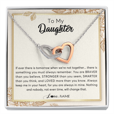 Interlocking Hearts Necklace | Personalized To My Daughter Necklace From Mom Dad Braver Stronger Smarter Loved Daughter Jewelry Birthday Christmas Customized Gift Box Message Card | teecentury
