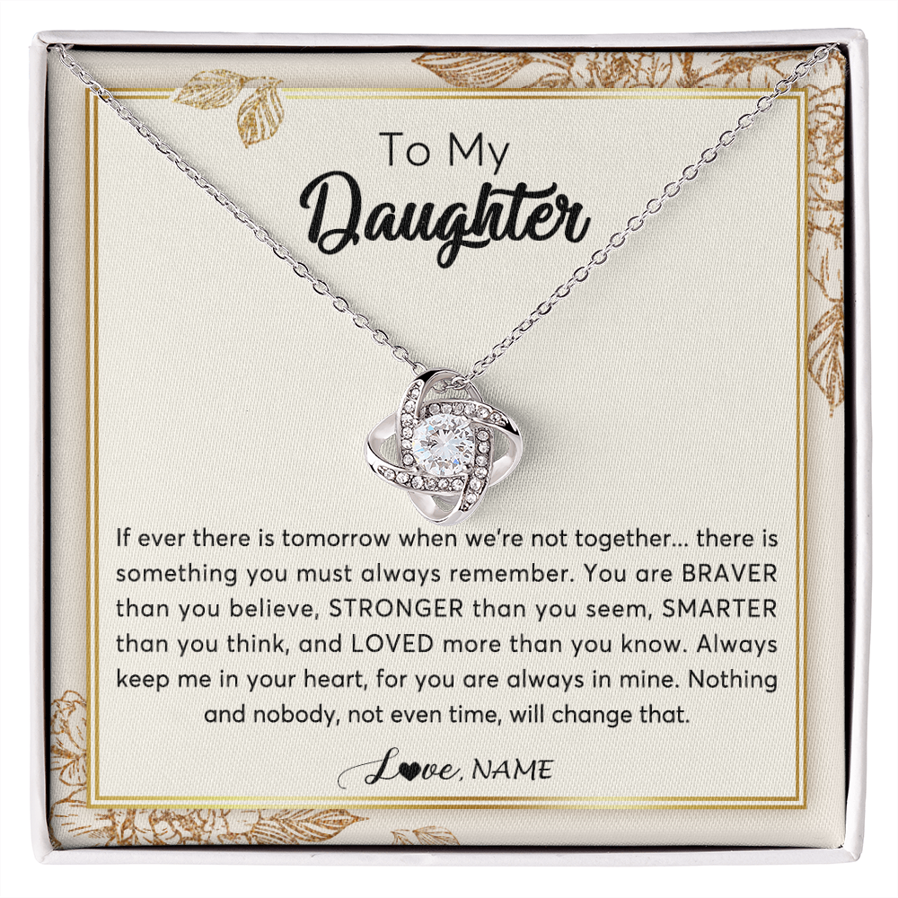 Love Knot Necklace | Personalized To My Daughter Necklace From Mom Dad Braver Stronger Smarter Loved Daughter Jewelry Birthday Christmas Customized Gift Box Message Card | teecentury
