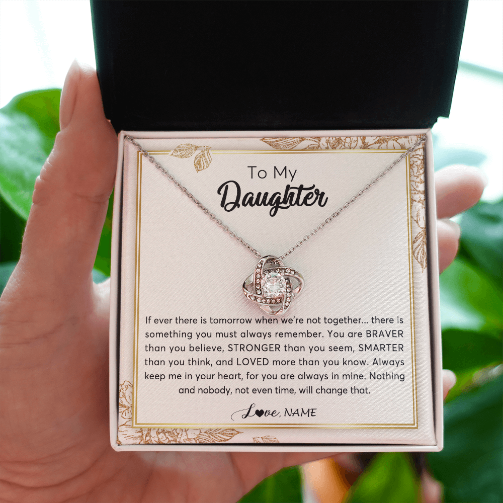 Love Knot Necklace | Personalized To My Daughter Necklace From Mom Dad Braver Stronger Smarter Loved Daughter Jewelry Birthday Christmas Customized Gift Box Message Card | teecentury