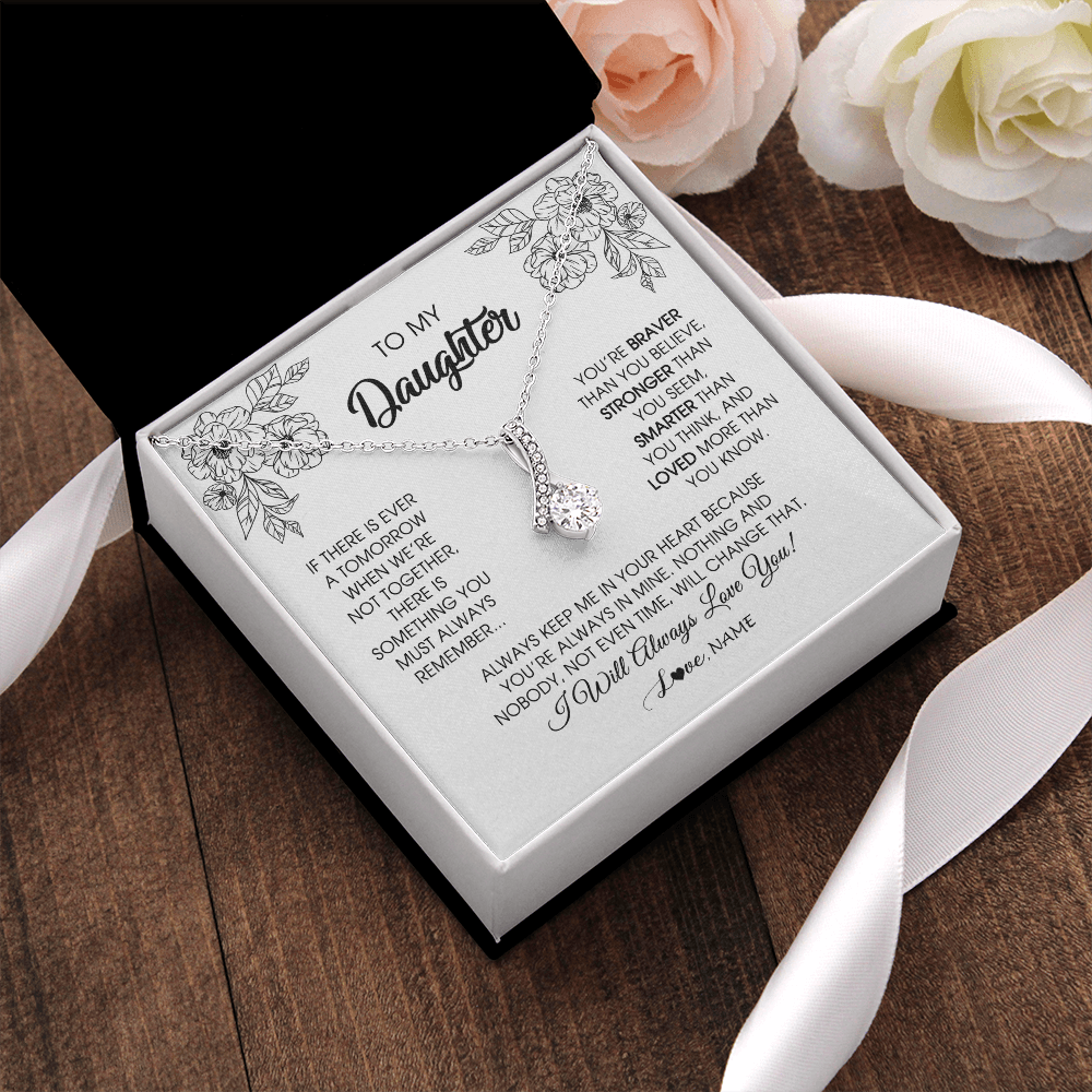 Alluring Beauty Necklace | Personalized To My Daughter Necklace From Mom Dad Father You're Braver Stronger Smarter Daughter Birthday Christmas Customized Jewelry Gift Box Message Card | teecentury