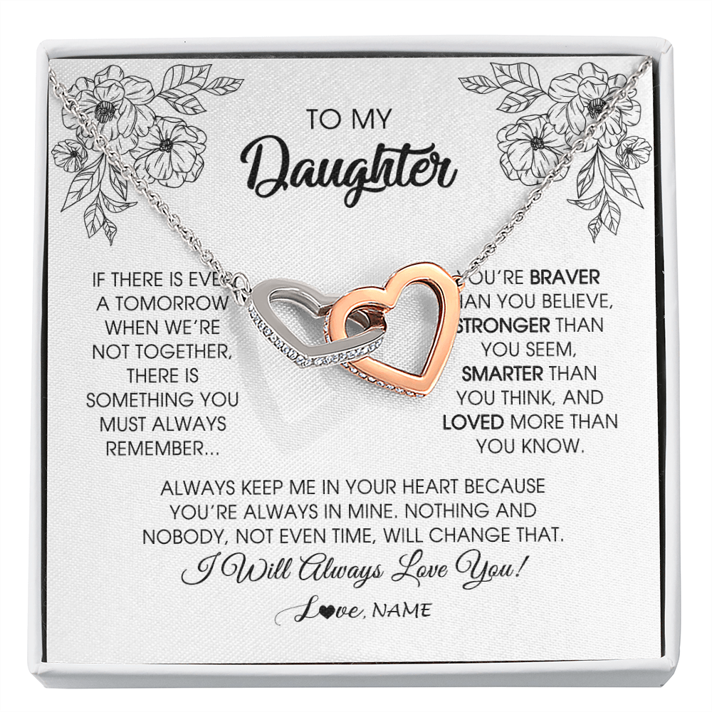 Interlocking Hearts Necklace | Personalized To My Daughter Necklace From Mom Dad Father You're Braver Stronger Smarter Daughter Birthday Christmas Customized Jewelry Gift Box Message Card | teecentury