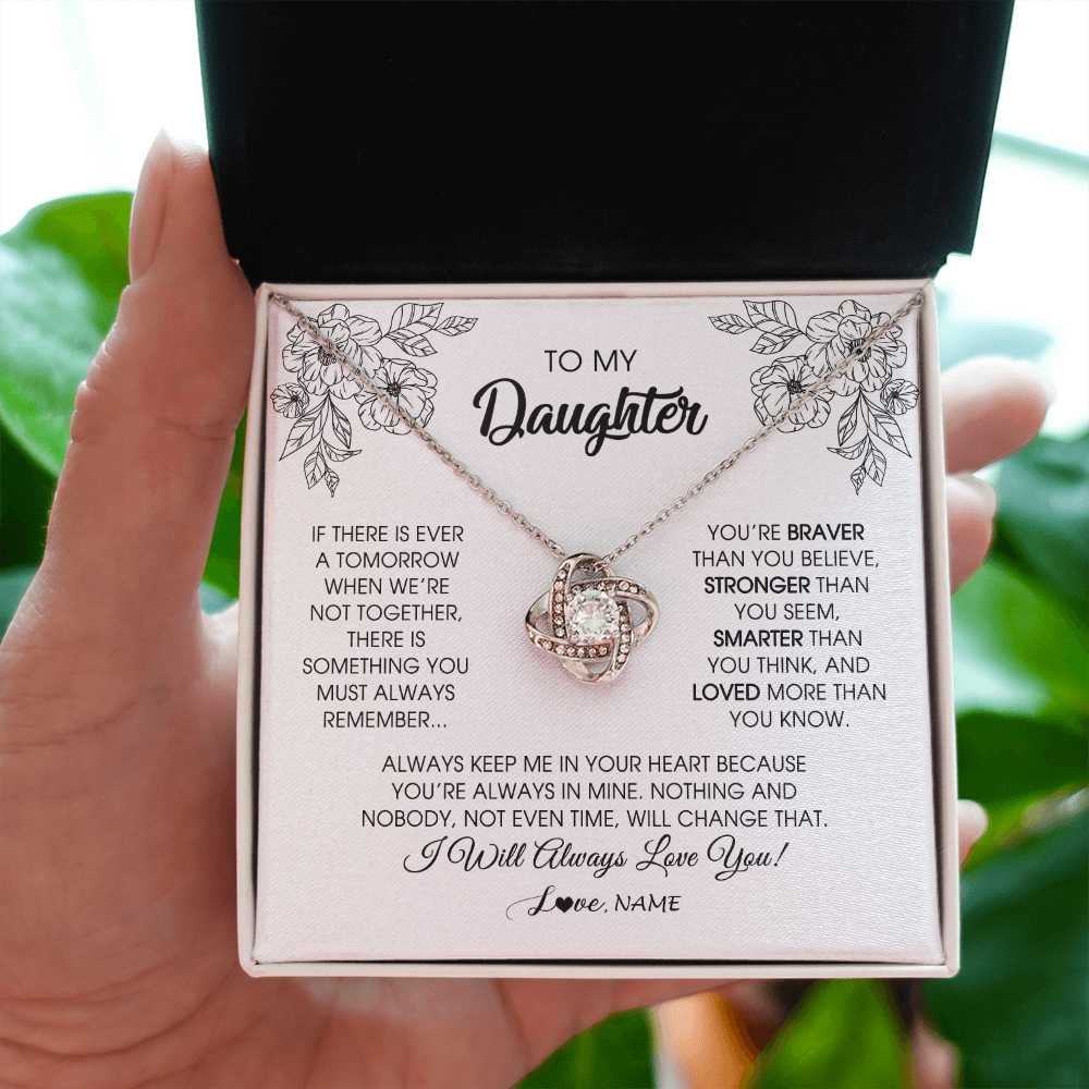 Love Knot Necklace | Personalized To My Daughter Necklace From Mom Dad Father You're Braver Stronger Smarter Daughter Birthday Christmas Customized Jewelry Gift Box Message Card | teecentury