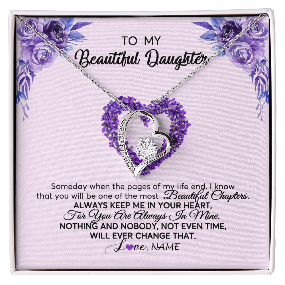 Forever Love Necklace | Personalized To My Daughter Necklace From Mom Dad Flower Flower Always Keep Me In Your Heart Daughter Birthday Christmas Customized Gift Box Message Card | teecentury