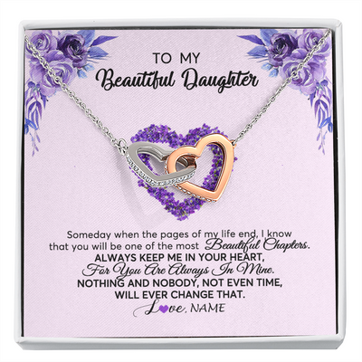 Interlocking Hearts Necklace | Personalized To My Daughter Necklace From Mom Dad Flower Flower Always Keep Me In Your Heart Daughter Birthday Christmas Customized Gift Box Message Card | teecentury