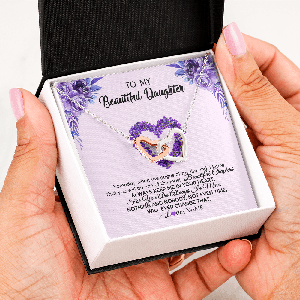 Interlocking Hearts Necklace | Personalized To My Daughter Necklace From Mom Dad Flower Flower Always Keep Me In Your Heart Daughter Birthday Christmas Customized Gift Box Message Card | teecentury