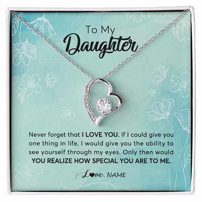 Forever Love Necklace | Personalized To My Daughter Necklace From Mom Dad Flower Never Forget I Love You Daughter Graduation Birthday Christmas Customized Gift Box Message Card | teecentury