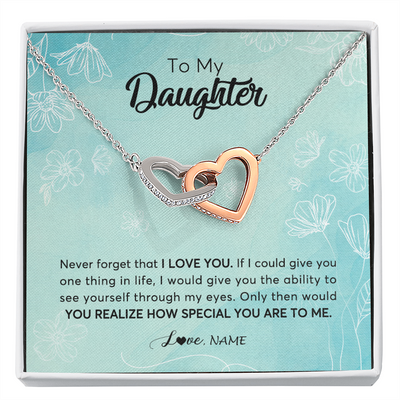 Interlocking Hearts Necklace | Personalized To My Daughter Necklace From Mom Dad Flower Never Forget I Love You Daughter Graduation Birthday Christmas Customized Gift Box Message Card | teecentury