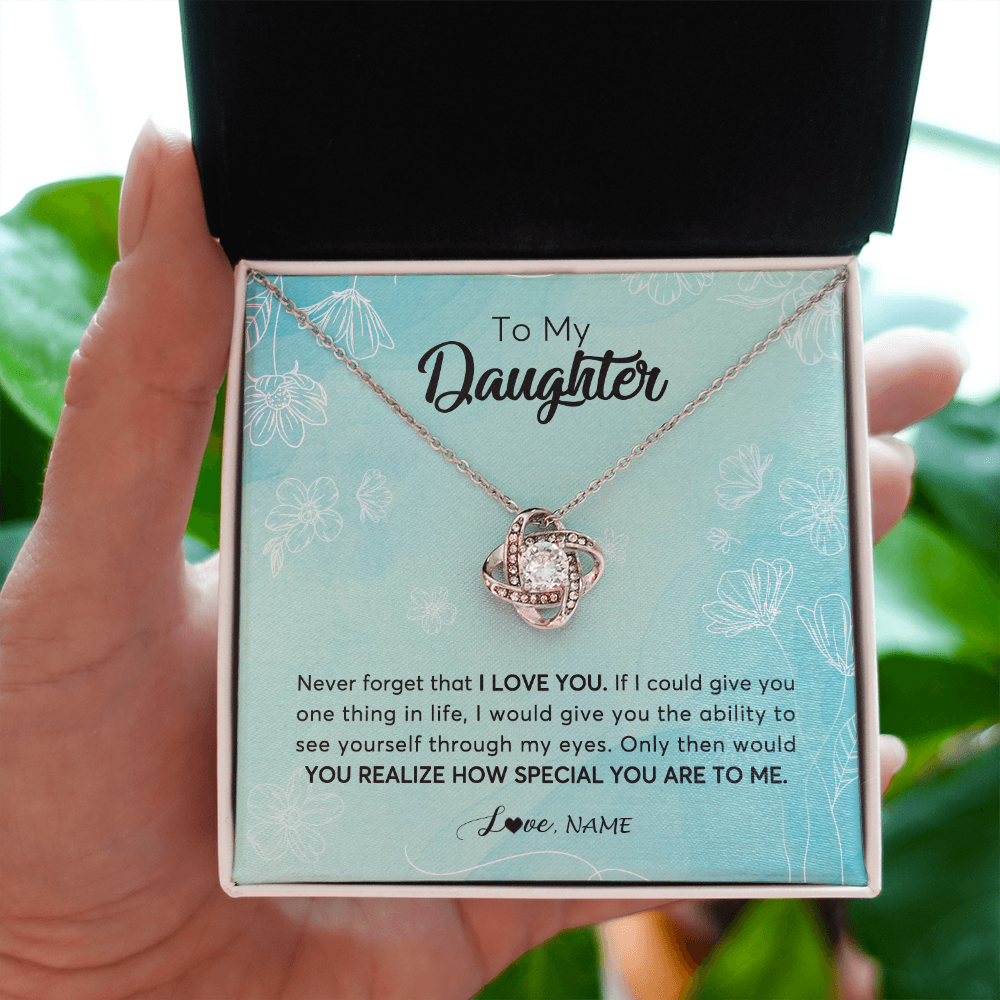 Love Knot Necklace | Personalized To My Daughter Necklace From Mom Dad Flower Never Forget I Love You Daughter Graduation Birthday Christmas Customized Gift Box Message Card | teecentury