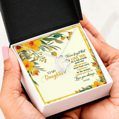 Forever Love Necklace | Personalized To My Daughter Necklace From Mom Dad Flower Never Forget That I Love You Daughter Birthday Christmas Graduation Customized Gift Box Message Card | teecentury
