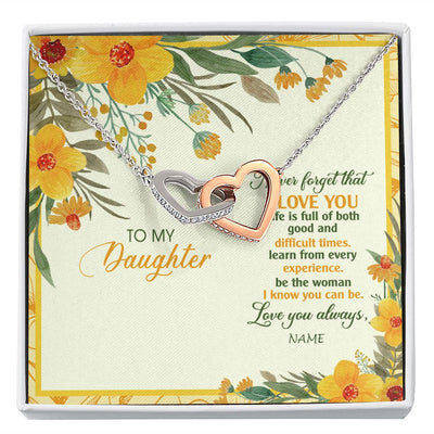 Interlocking Hearts Necklace | Personalized To My Daughter Necklace From Mom Dad Flower Never Forget That I Love You Daughter Birthday Christmas Graduation Customized Gift Box Message Card | teecentury