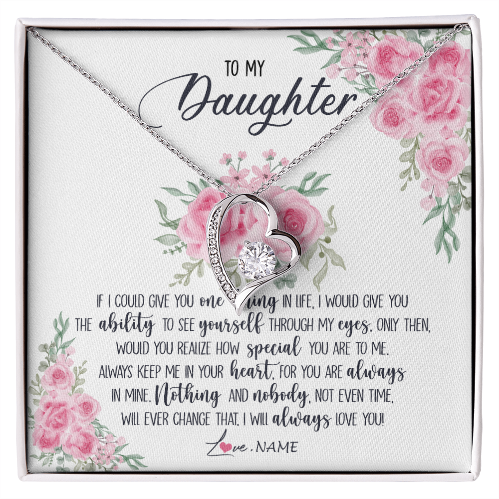 Forever Love Necklace | Personalized To My Daughter Necklace From Mom Dad I Will Always Love You Daughter Birthday Christmas Jewelry Pendant Customized Gift Box Message Card | teecentury
