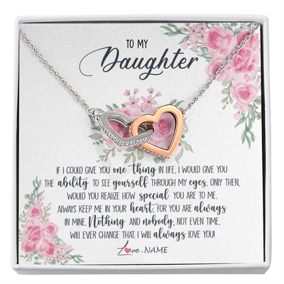 Interlocking Hearts Necklace | Personalized To My Daughter Necklace From Mom Dad I Will Always Love You Daughter Birthday Christmas Jewelry Pendant Customized Gift Box Message Card | teecentury
