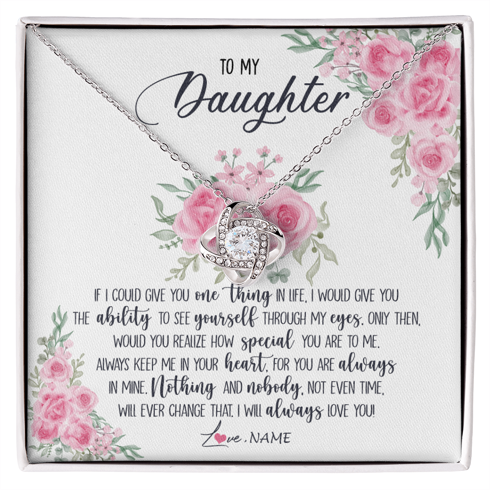 Love Knot Necklace | Personalized To My Daughter Necklace From Mom Dad I Will Always Love You Daughter Birthday Christmas Jewelry Pendant Customized Gift Box Message Card | teecentury