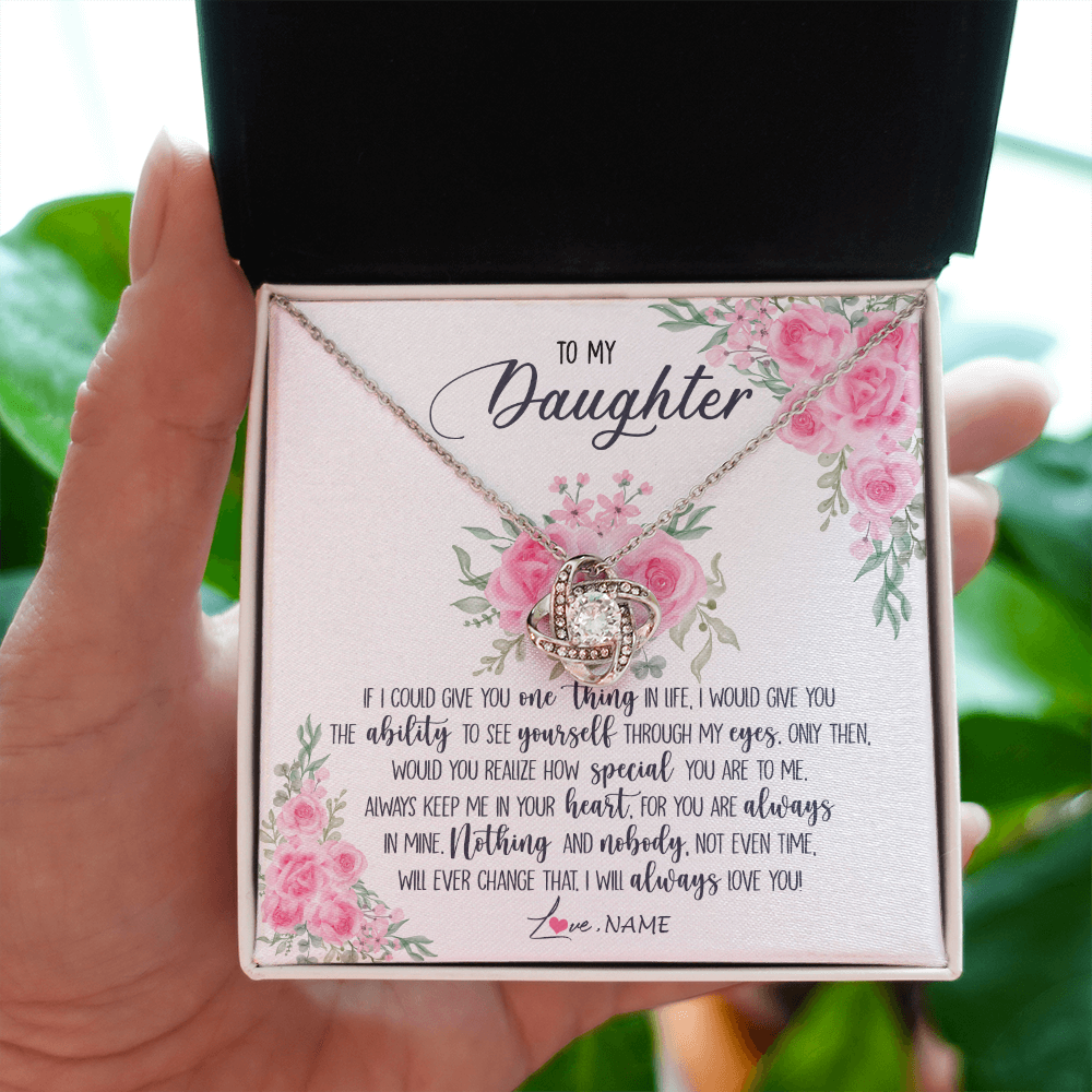 Love Knot Necklace | Personalized To My Daughter Necklace From Mom Dad I Will Always Love You Daughter Birthday Christmas Jewelry Pendant Customized Gift Box Message Card | teecentury