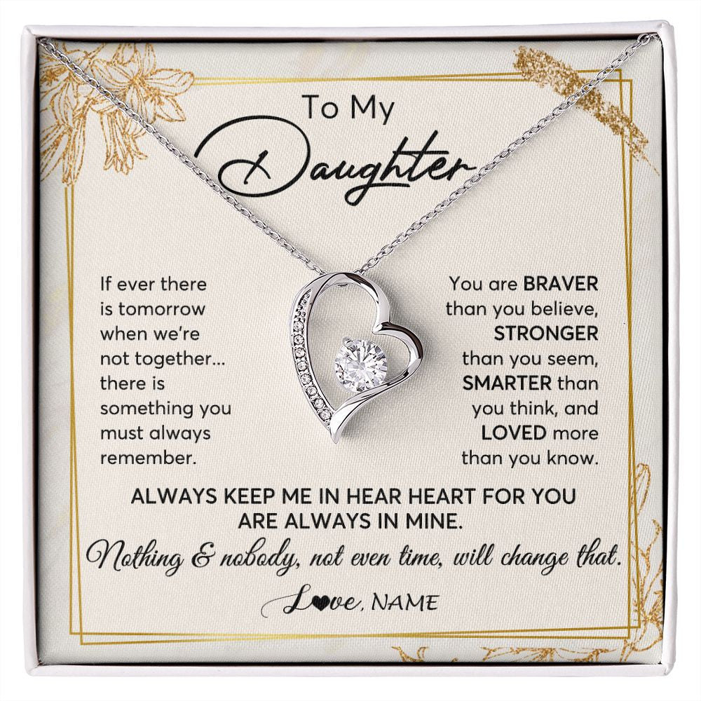 Forever Love Necklace | Personalized To My Daughter Necklace From Mom Dad Mother Always Keep Me In Your Heart Daughter Birthday Graduation Christmas Customized Gift Box Message Card | teecentury