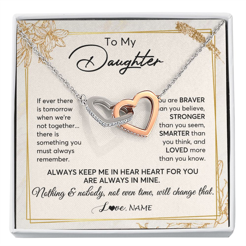 Interlocking Hearts Necklace | Personalized To My Daughter Necklace From Mom Dad Mother Always Keep Me In Your Heart Daughter Birthday Graduation Christmas Customized Gift Box Message Card | teecentury