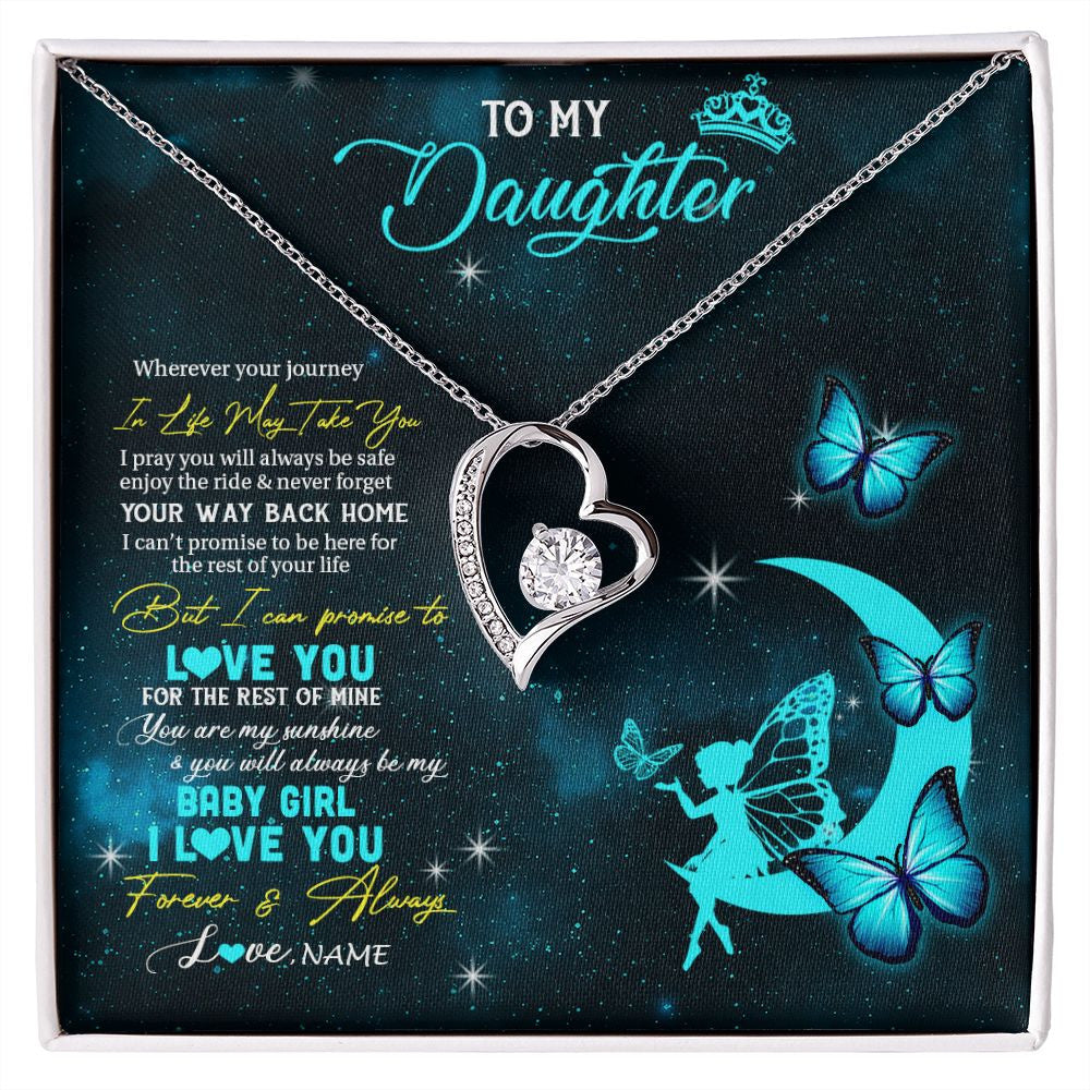Forever Love Necklace | Personalized To My Daughter Necklace From Mom Dad Mother Fairy Silhouette Fantasy Moon Daughter Birthday Graduation Christmas Customized Gift Box Message Card | teecentury