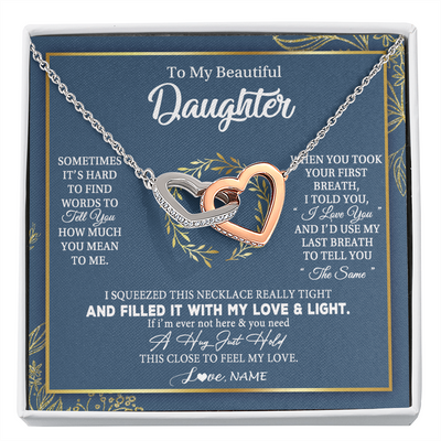Interlocking Hearts Necklace | Personalized To My Daughter Necklace From Mom Dad Mother How Much You Mean To Me Gift For Daughter Birthday Graduation Christmas Customized Message Card | teecentury