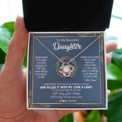 Love Knot Necklace | Personalized To My Daughter Necklace From Mom Dad Mother How Much You Mean To Me Gift For Daughter Birthday Graduation Christmas Customized Message Card | teecentury