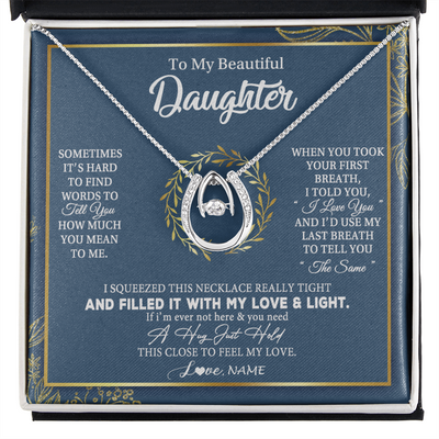 Lucky In Love Necklace | Personalized To My Daughter Necklace From Mom Dad Mother How Much You Mean To Me Gift For Daughter Birthday Graduation Christmas Customized Message Card | teecentury