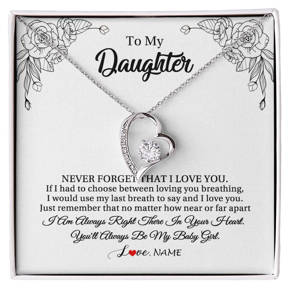 Forever Love Necklace | Personalized To My Daughter Necklace From Mom Dad Mother Never Forget That I Love You Daughter Birthday Graduation Christmas Customized Gift Box Message Card | teecentury