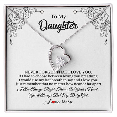Forever Love Necklace | Personalized To My Daughter Necklace From Mom Dad Mother Never Forget That I Love You Daughter Birthday Graduation Christmas Customized Gift Box Message Card | teecentury