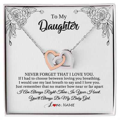 Interlocking Hearts Necklace | Personalized To My Daughter Necklace From Mom Dad Mother Never Forget That I Love You Daughter Birthday Graduation Christmas Customized Gift Box Message Card | teecentury