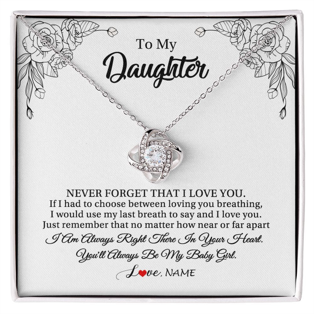 Love Knot Necklace | Personalized To My Daughter Necklace From Mom Dad Mother Never Forget That I Love You Daughter Birthday Graduation Christmas Customized Gift Box Message Card | teecentury