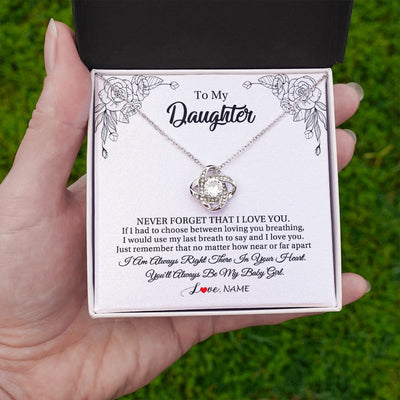 Love Knot Necklace | Personalized To My Daughter Necklace From Mom Dad Mother Never Forget That I Love You Daughter Birthday Graduation Christmas Customized Gift Box Message Card | teecentury