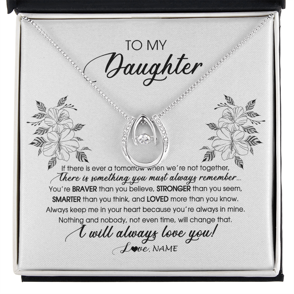 Lucky In Love Necklace | Personalized To My Daughter Necklace From Mom Dad Mother Not Even Time Floral Daughter Birthday Graduation Christmas Customized Message Card | teecentury