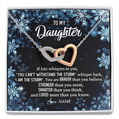 Interlocking Hearts Necklace | Personalized To My Daughter Necklace From Mom Dad Mother Whisper Back I Am The Storm Daughter Jewelry Birthday Graduation Christmas Customized Message Card | teecentury