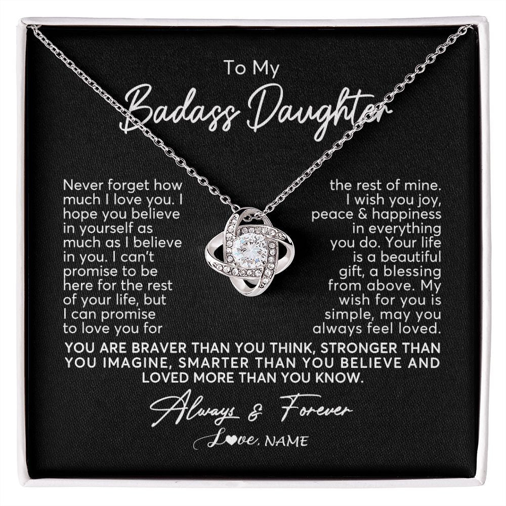 Love Knot Necklace | Personalized To My Daughter Necklace From Mom Dad Never Forget How Much I Love You Daughter Birthday Christmas Graduation Customized Gift Box Message Card | teecentury
