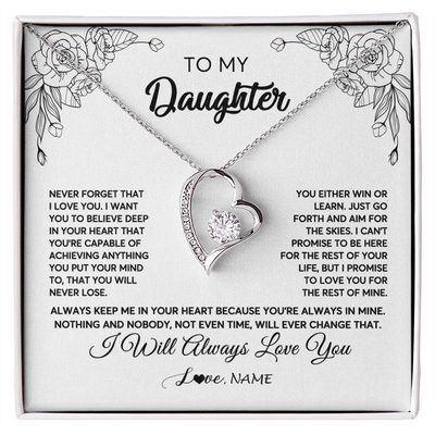 Forever Love Necklace | Personalized To My Daughter Necklace From Mom Dad Never Forget That I Love You Daughter Birthday Christmas Jewelry Pendant Customized Gift Box Message Card | teecentury