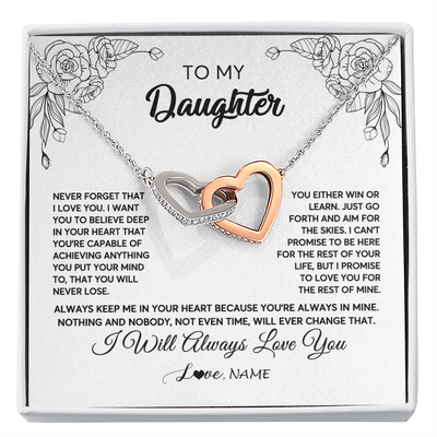 Interlocking Hearts Necklace | Personalized To My Daughter Necklace From Mom Dad Never Forget That I Love You Daughter Birthday Christmas Jewelry Pendant Customized Gift Box Message Card | teecentury