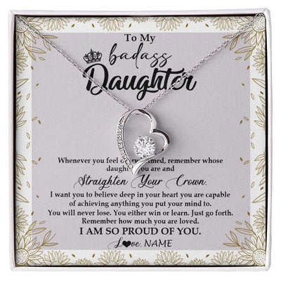 Forever Love Necklace | Personalized To My Daughter Necklace From Mom Dad Straighten Your Crown Daughter Birthday Christmas Graduation Jewelry Customized Gift Box Message Card | teecentury