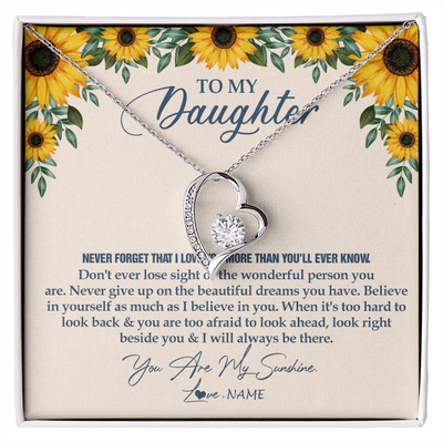 Forever Love Necklace | Personalized To My Daughter Necklace From Mom Dad Sunflower You Are My Sunshine Daughter Jewelry Graduation Birthday Christmas Customized Gift Box Message Card | teecentury