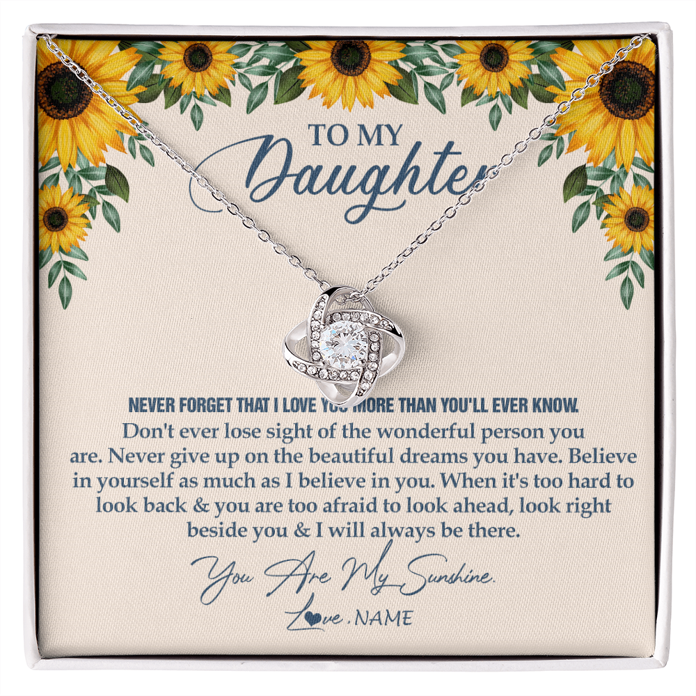 Love Knot Necklace | Personalized To My Daughter Necklace From Mom Dad Sunflower You Are My Sunshine Daughter Jewelry Graduation Birthday Christmas Customized Gift Box Message Card | teecentury