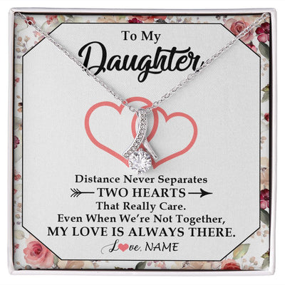 Alluring Beauty Necklace | Personalized To My Daughter Necklace From Mom Dad Two Hearts Together Daughter Birthday Graduation Christmas Customized Gift Box Message Card | teecentury