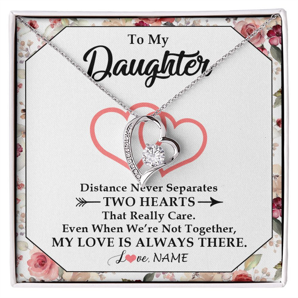 Forever Love Necklace | Personalized To My Daughter Necklace From Mom Dad Two Hearts Together Daughter Birthday Graduation Christmas Customized Gift Box Message Card | teecentury