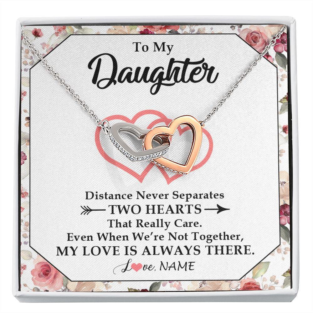 Interlocking Hearts Necklace | Personalized To My Daughter Necklace From Mom Dad Two Hearts Together Daughter Birthday Graduation Christmas Customized Gift Box Message Card | teecentury