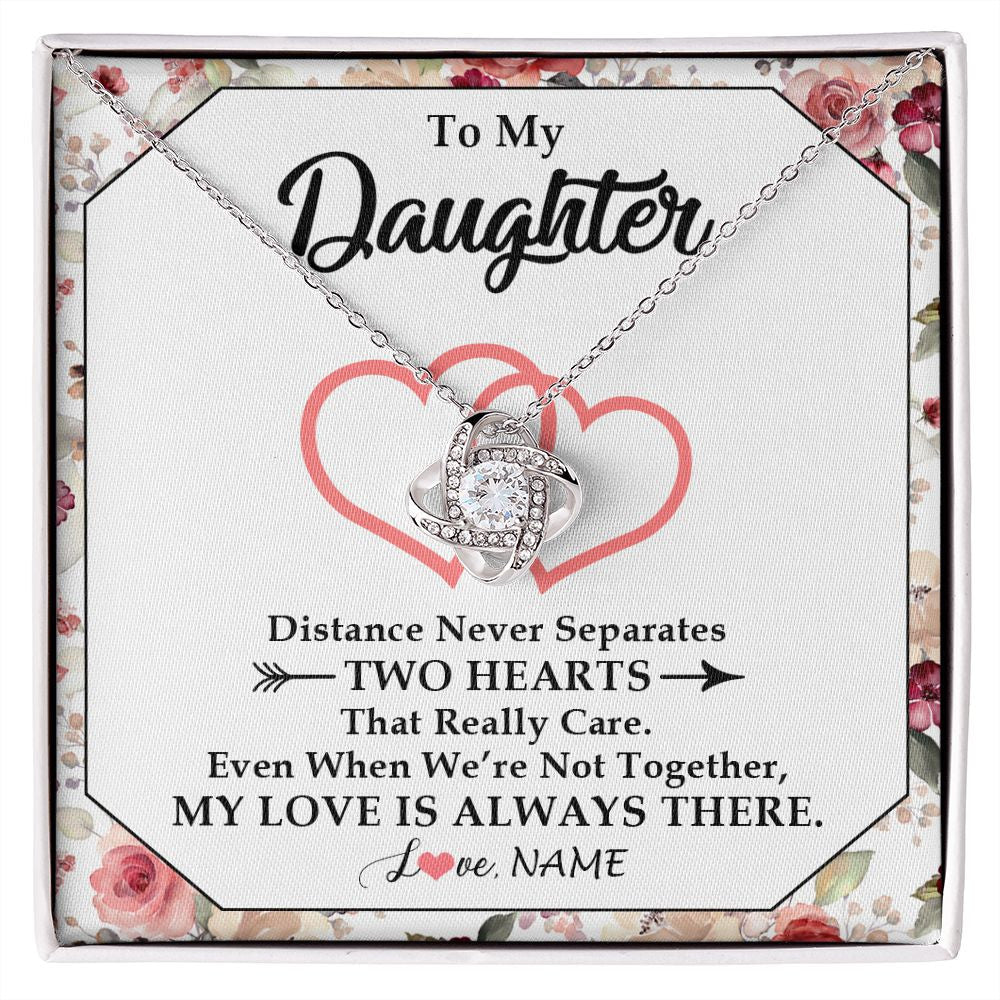 Love Knot Necklace | Personalized To My Daughter Necklace From Mom Dad Two Hearts Together Daughter Birthday Graduation Christmas Customized Gift Box Message Card | teecentury