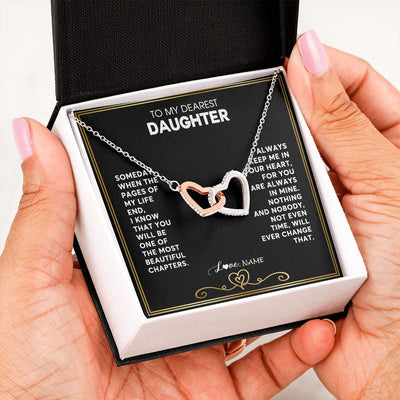 Interlocking Hearts Necklace | Personalized To My Daughter Necklace From Mom Dad When The Pages Of My Life End Daughter Birthday Graduation Christmas Customized Gift Box Message Card | teecentury