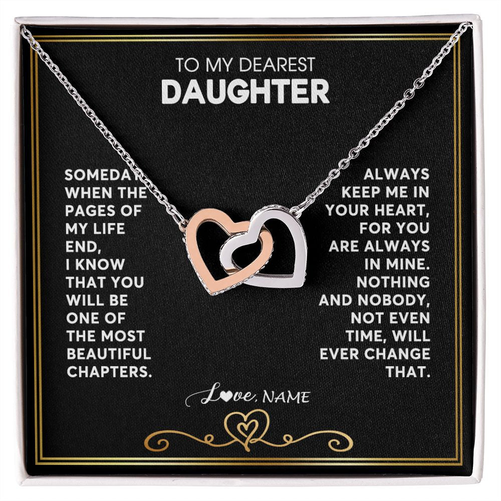 Interlocking Hearts Necklace | Personalized To My Daughter Necklace From Mom Dad When The Pages Of My Life End Daughter Birthday Graduation Christmas Customized Gift Box Message Card | teecentury