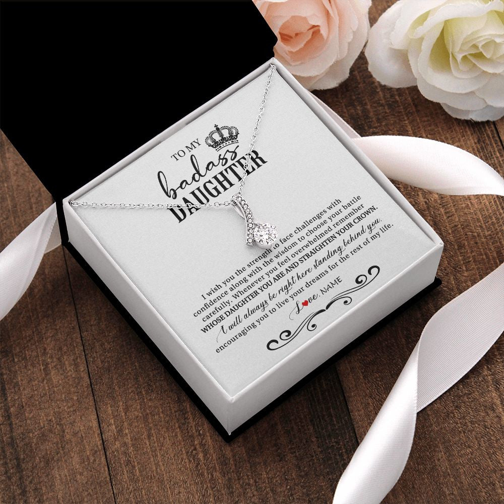 Alluring Beauty Necklace | Personalized To My Daughter Necklace From Mom Dad Wish You The Strength Daughter Birthday Graduation Christmas Jewelry Customized Gift Box Message Card | teecentury