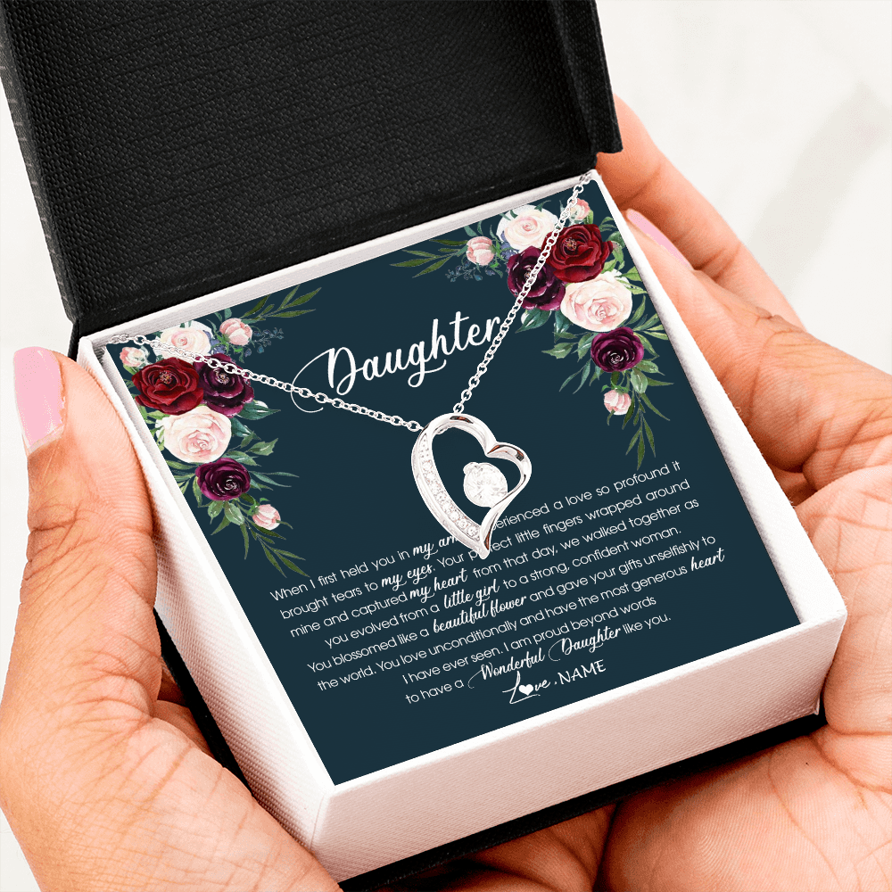 Forever Love Necklace | Personalized To My Daughter Necklace From Mom Dad Wonderful Daughter Like You Daughter Birthday Graduation Christmas Jewelry Customized Gift Box Message Card | teecentury