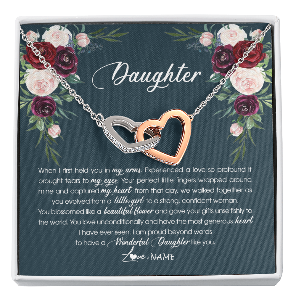 Interlocking Hearts Necklace | Personalized To My Daughter Necklace From Mom Dad Wonderful Daughter Like You Daughter Birthday Graduation Christmas Jewelry Customized Gift Box Message Card | teecentury