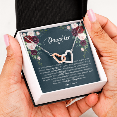 Interlocking Hearts Necklace | Personalized To My Daughter Necklace From Mom Dad Wonderful Daughter Like You Daughter Birthday Graduation Christmas Jewelry Customized Gift Box Message Card | teecentury