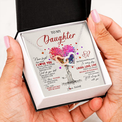 Interlocking Hearts Necklace | Personalized To My Daughter Necklace From Mom Mother Colorful Tree Never Forget I Love You Daughter Birthday Christmas Customized Gift Box Message Card | teecentury