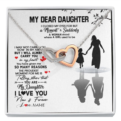 Interlocking Hearts Necklace | Personalized To My Daughter Necklace From Mom Mother I Love You Letters For Her Daughter Birthday Graduation Christmas Customized Gift Box Message Card | teecentury